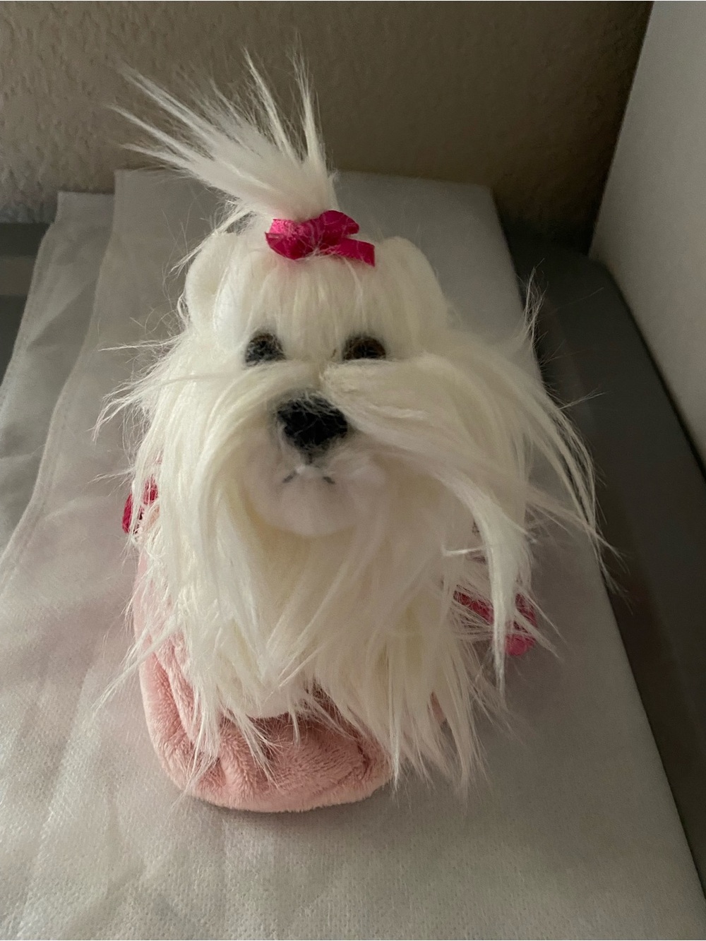 Aurora World Plush Dog Maltese White Fluffy Stuffed Animal W Pink Carrying Case